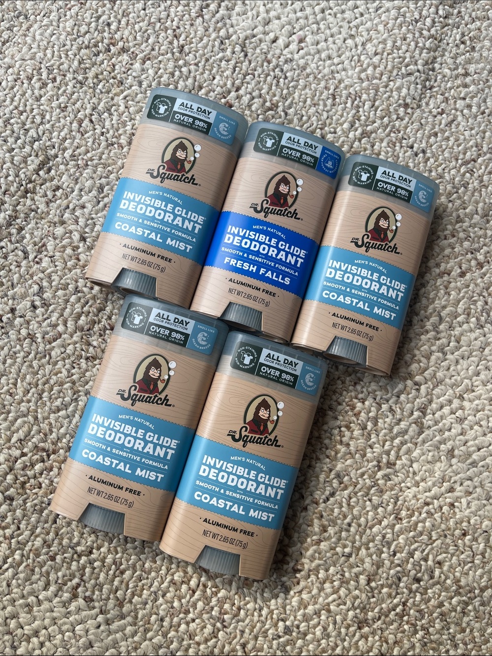 Dr. Squatch Invisible Glide Deodorant - Coastal Mist & Fresh Falls (5 Pack)